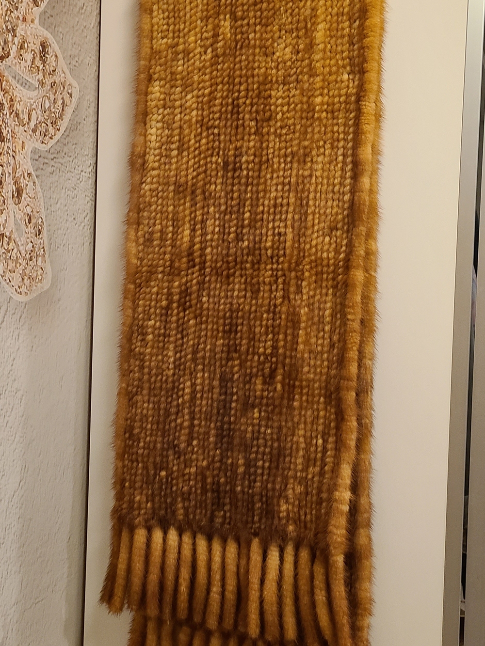Lux Mink Genuine Fur Wide Scarf/ Shawl  in Golden Brown